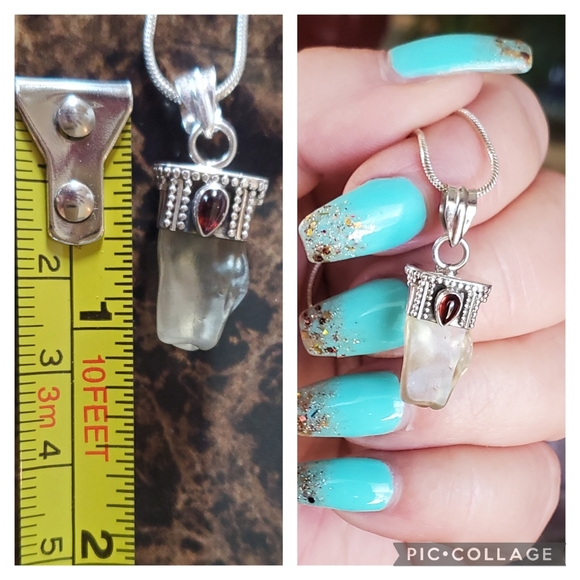 Genuine Libyan Desert Glass (Tektite) & Garnet Pendant - Picture 4 of 6